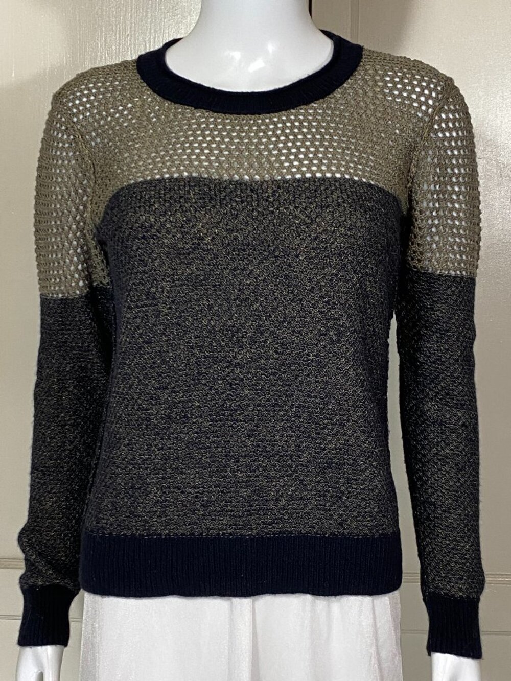 ALLSAINTS Spitalfields Warp Sweater Italian Yarn Metallic Black Gold Sz 8 ($250)